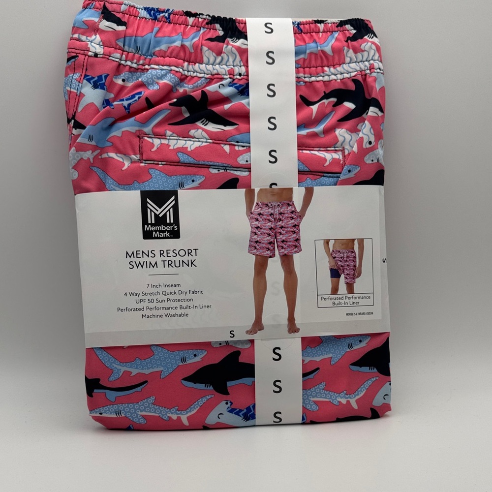 Member's Mark Men's Resort Pink Shark‎ Print Men's Swim Trunks